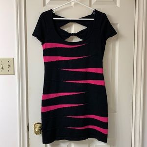 🌷3 for$25🌷Pink Rose, US M, Black & Pink Stripe Short Sleeve Bow Cut Out Dress